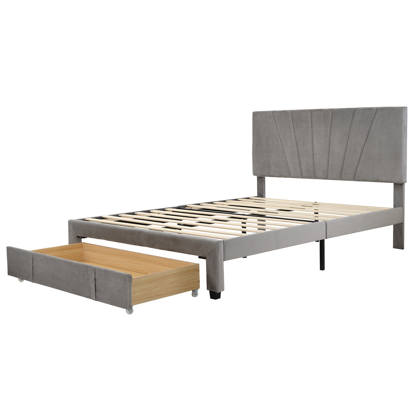 Xavier Queen Size Storage Bed Metal Platform Bed with Drawer - Gray