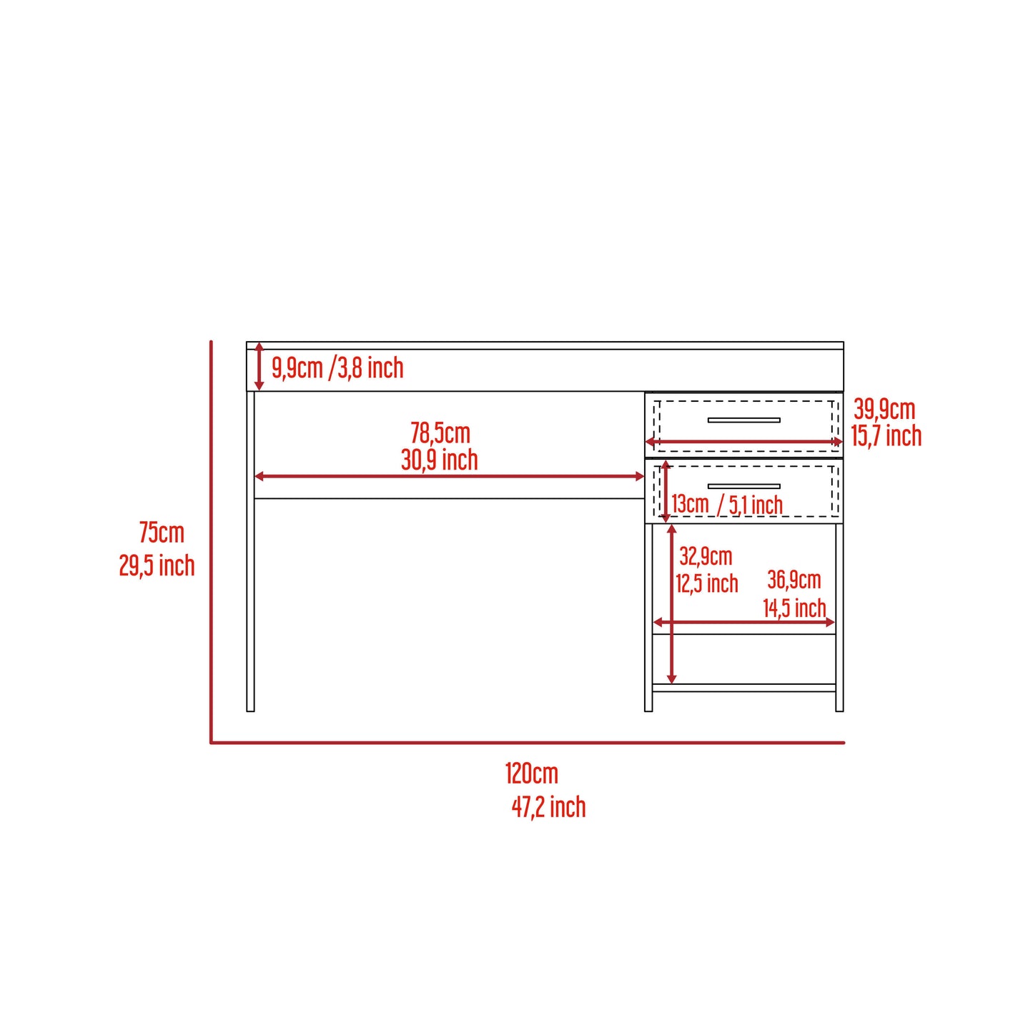 Computer Desk One Lower Shelf - Light Gray