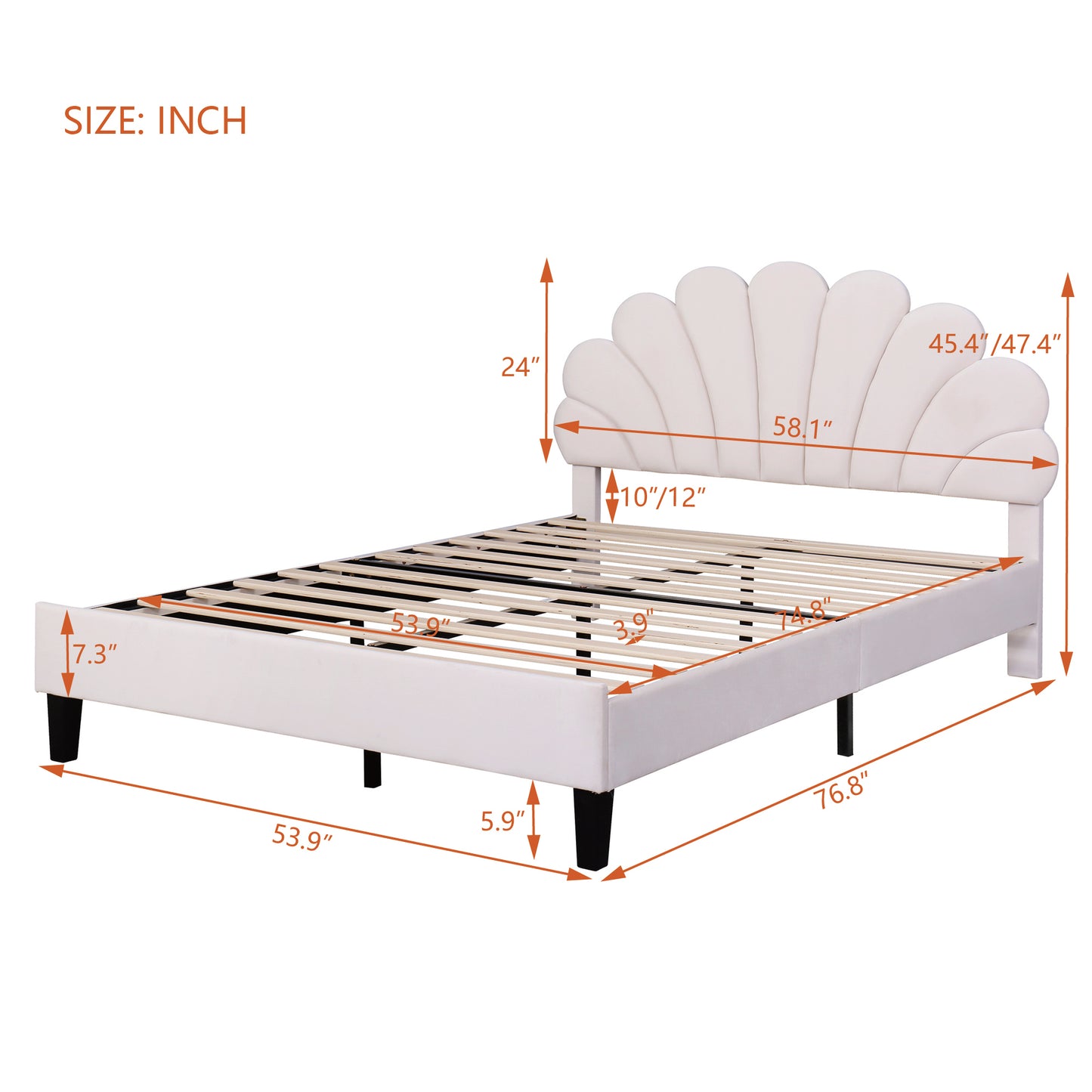 Floral Bliss Full Size Velvet Platform Bed Frame - Beige