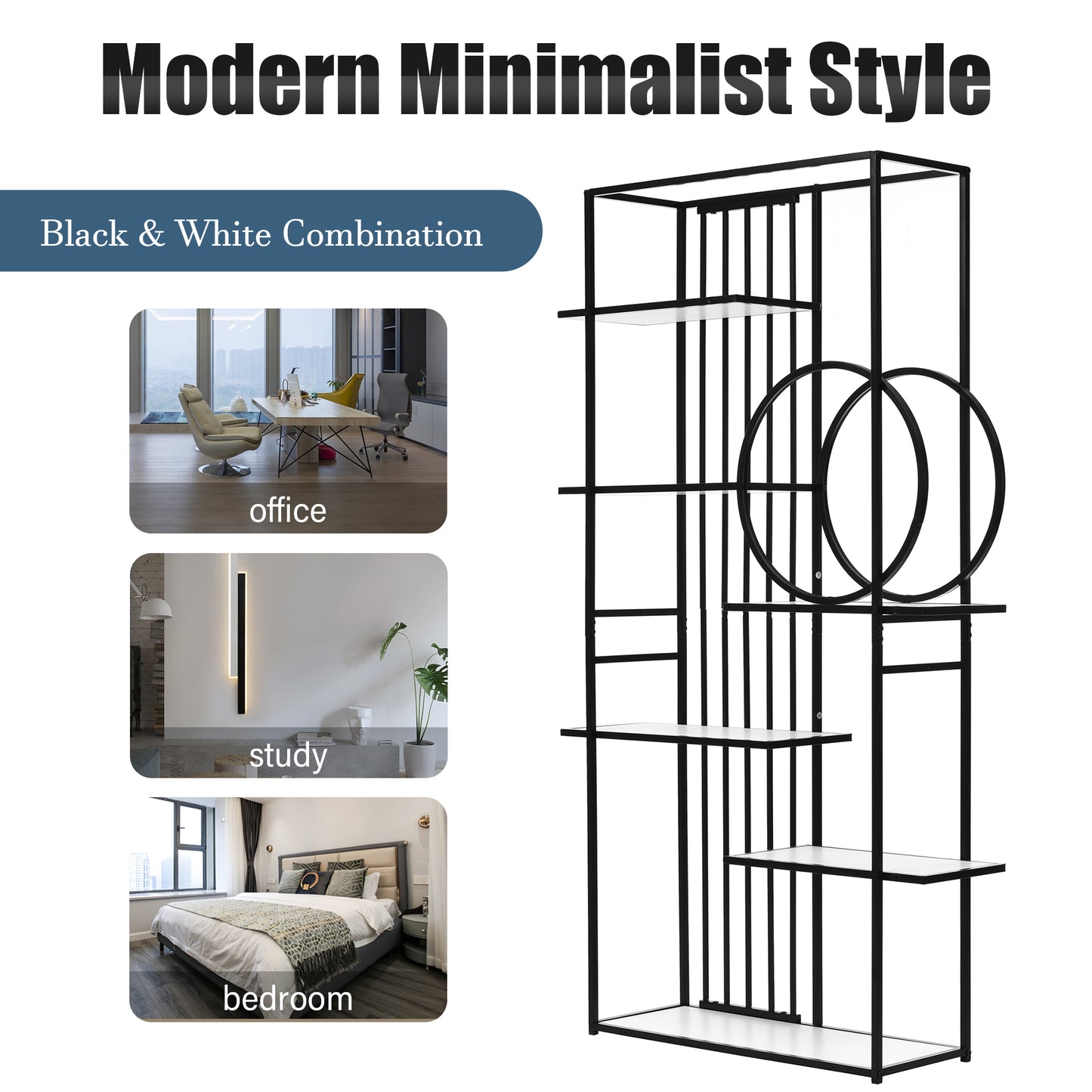 Metal Frame Storage Large Bookshelf Furniture, White