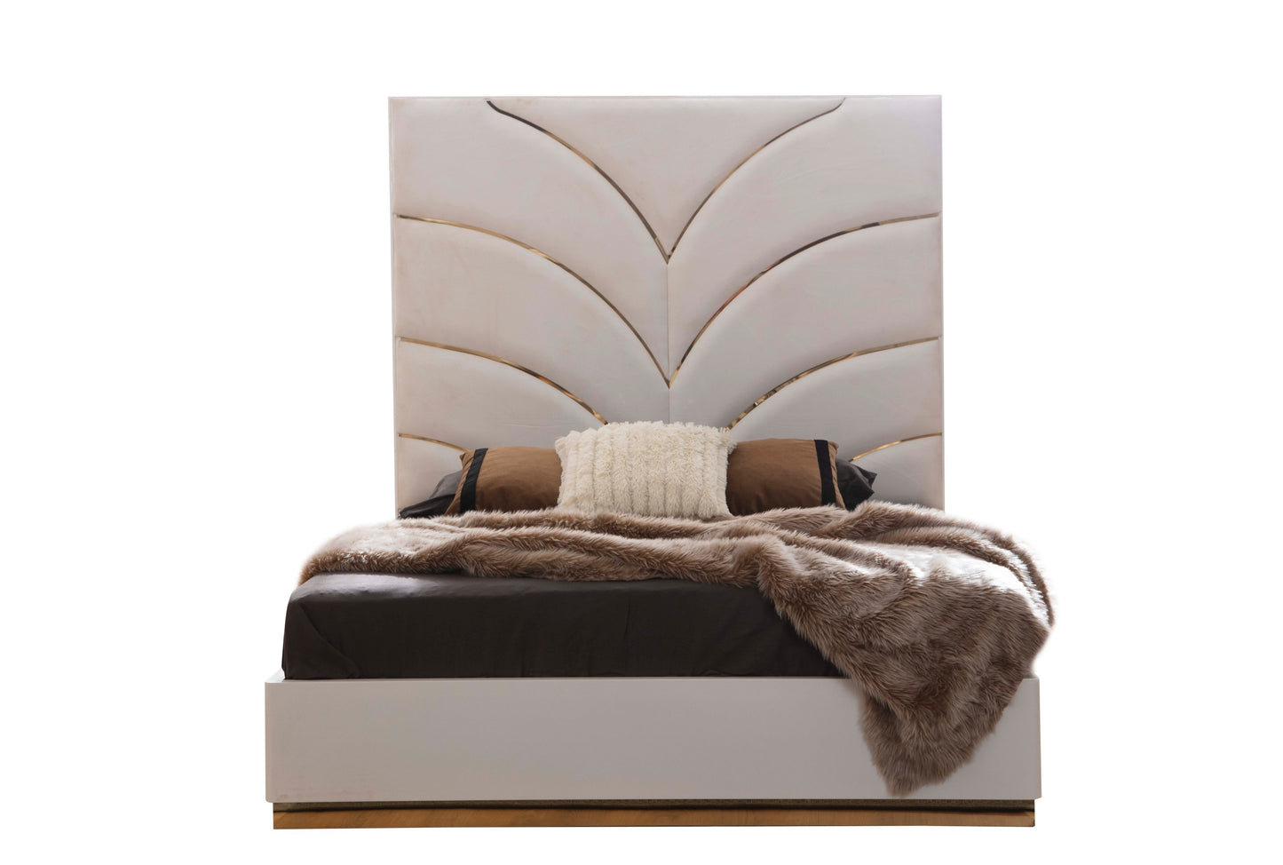 Elegant Dreams Queen Size Ivory Wood Upholstered Bed