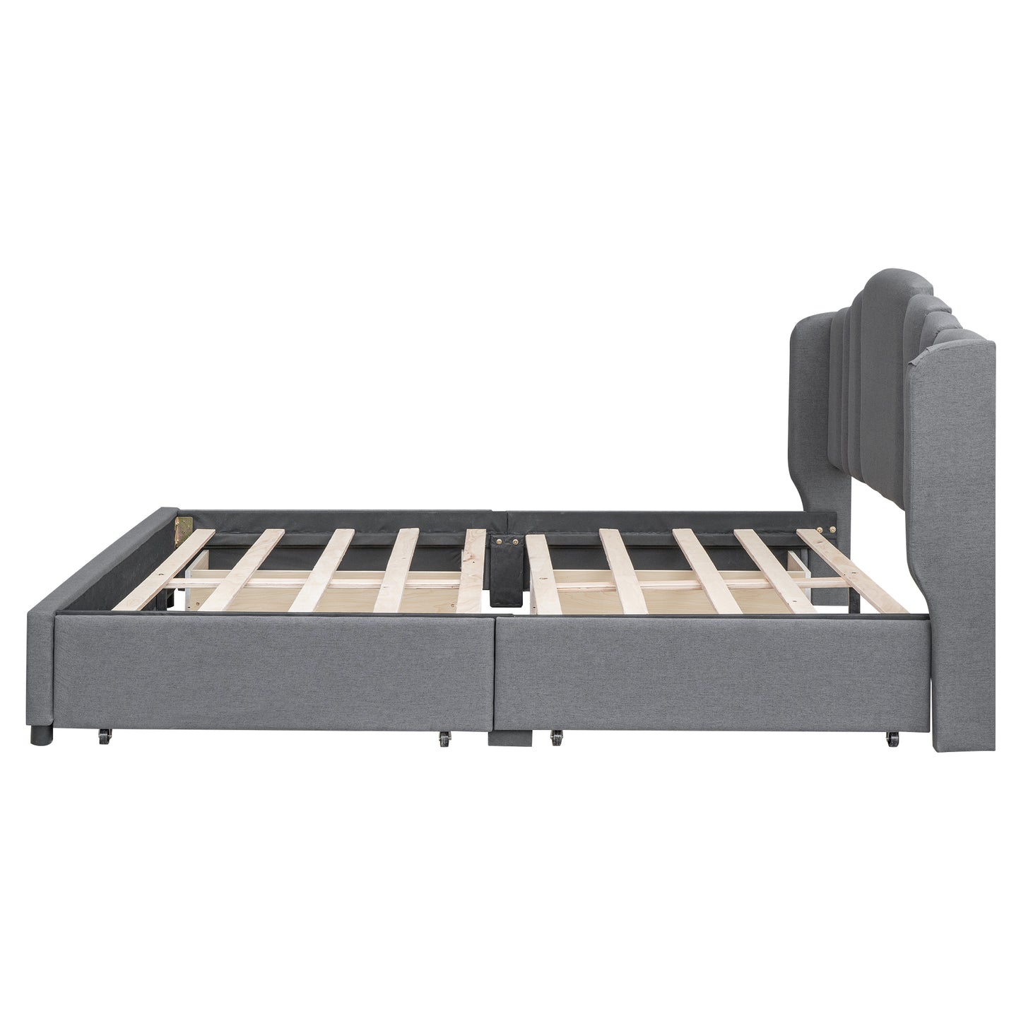 Mali Queen Size Platform Bed with Wingback Headboard - Gray