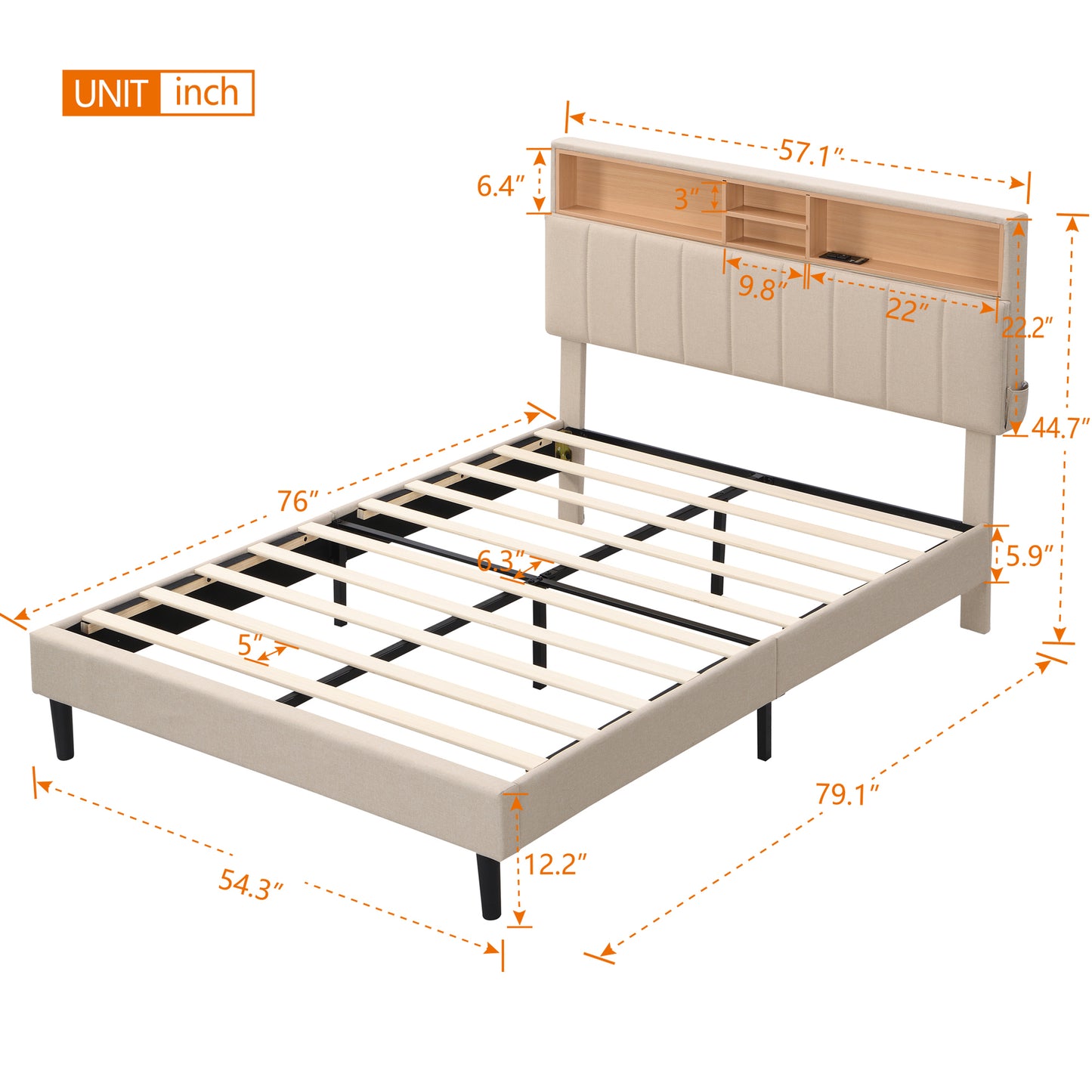 Alvin Full Size Platform Bed Frame - Beige