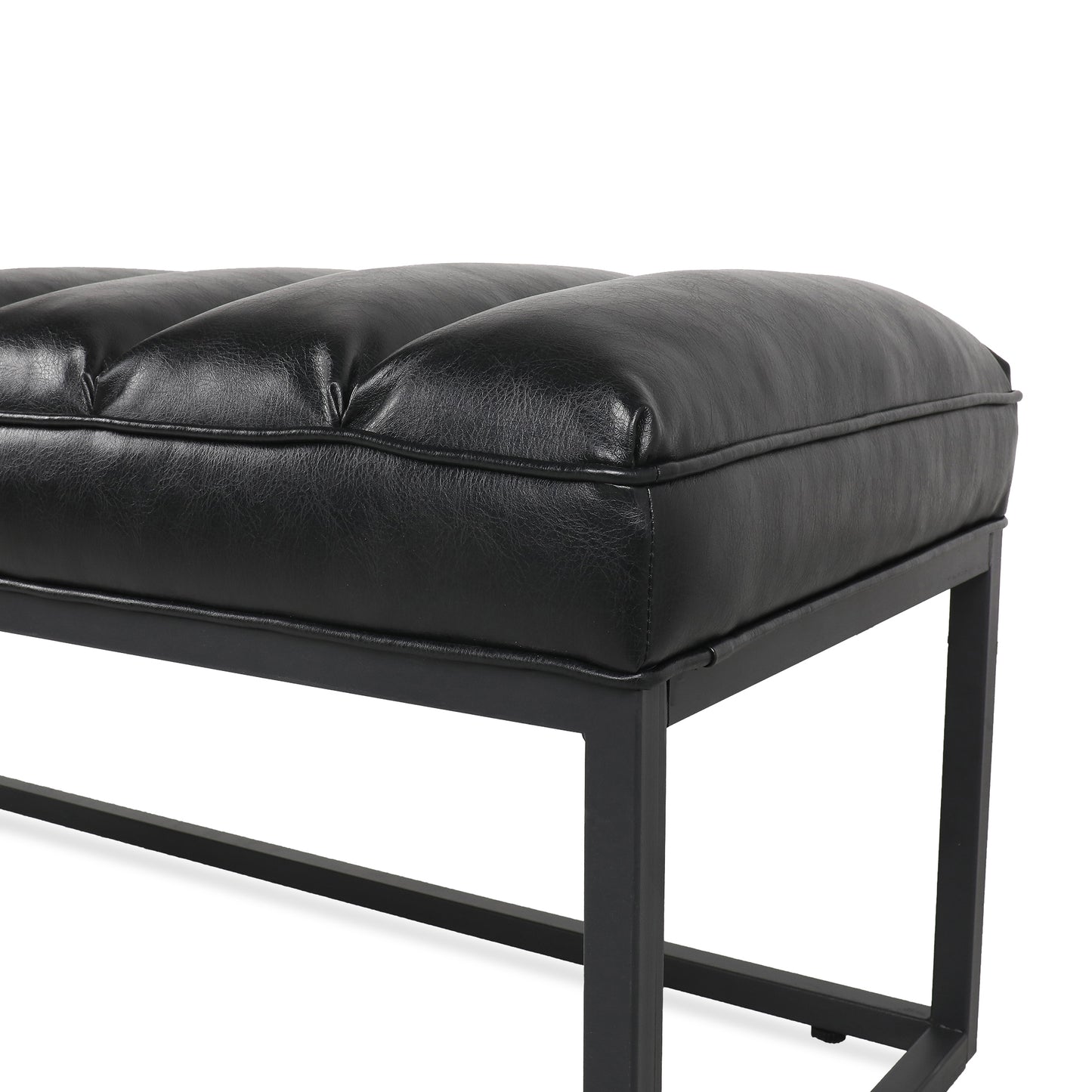 Metal Base Upholstered Bench - Black