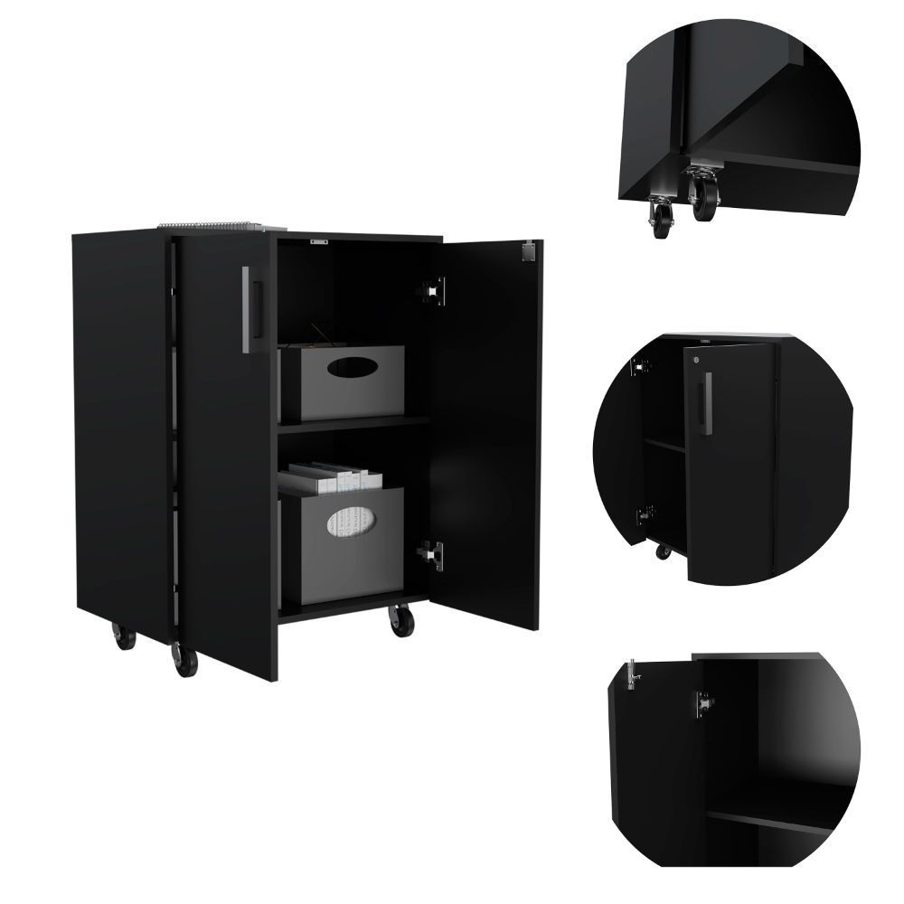 Casters Storage Cabinet Double Door - Black