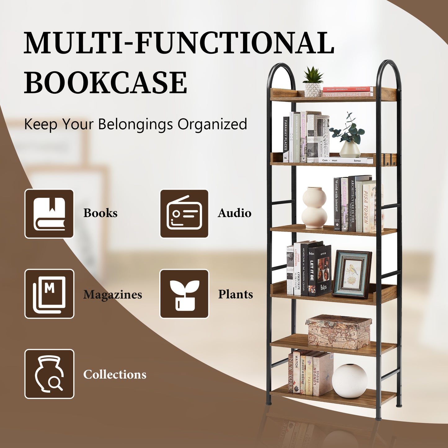 Tall Tower Bookcase - Brown