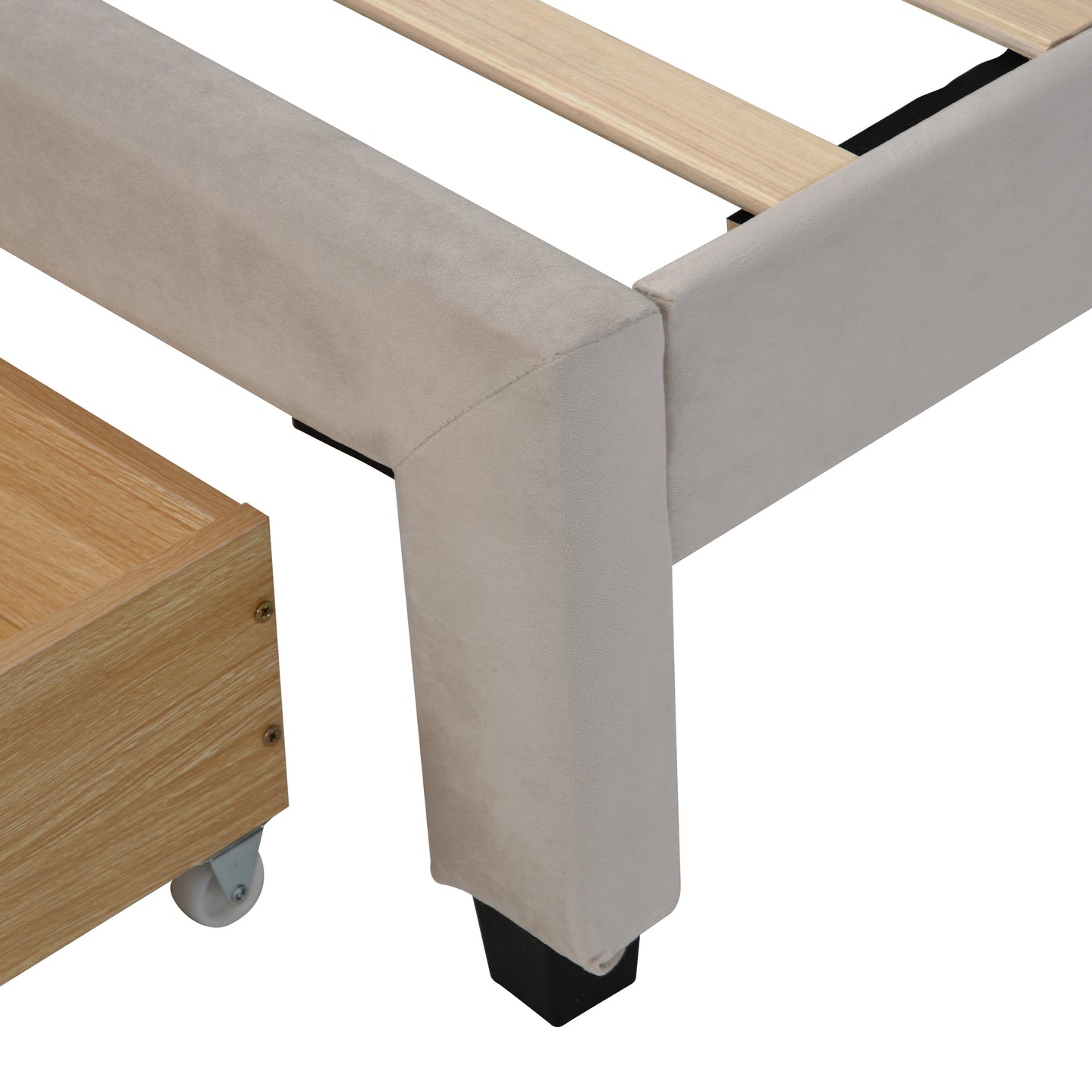 Xavier Twin Size Storage Bed Metal Platform Bed with Drawer - Beige