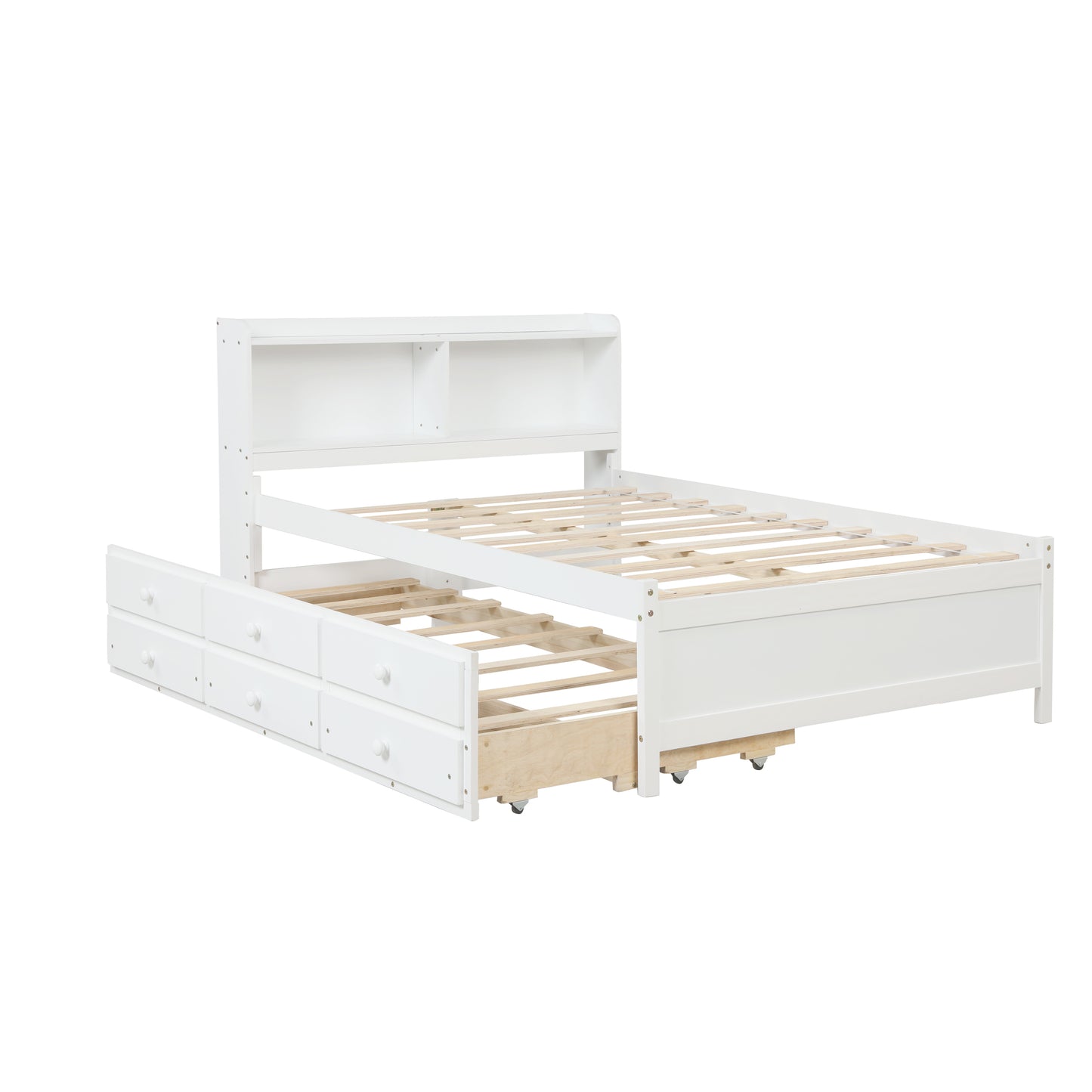 White Haven Full Bed with Bookcase, Twin Trundle, and Drawers