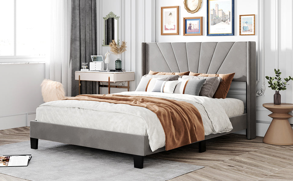 Royal Comfort Queen Size Velvet Upholstered Platform Bed - Gray