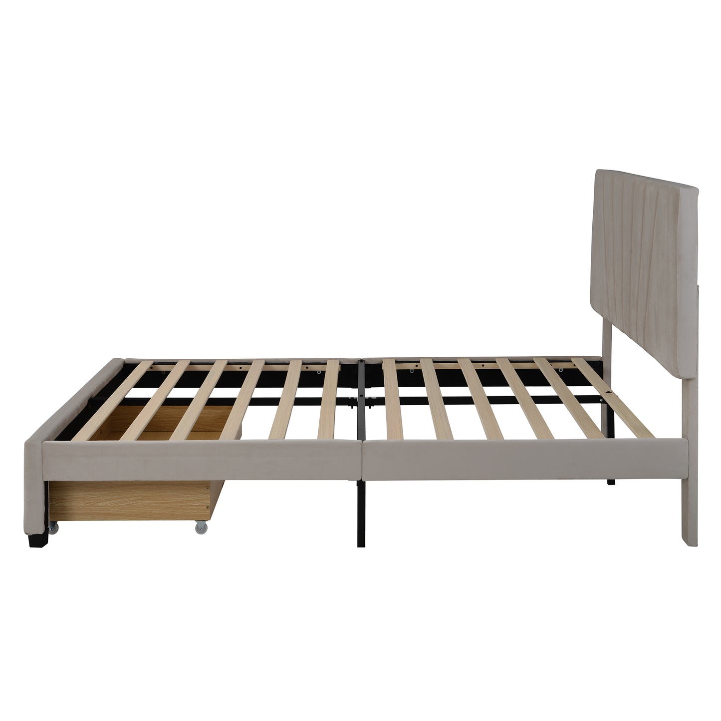 Xavier Twin Size Storage Bed Metal Platform Bed with Drawer - Beige