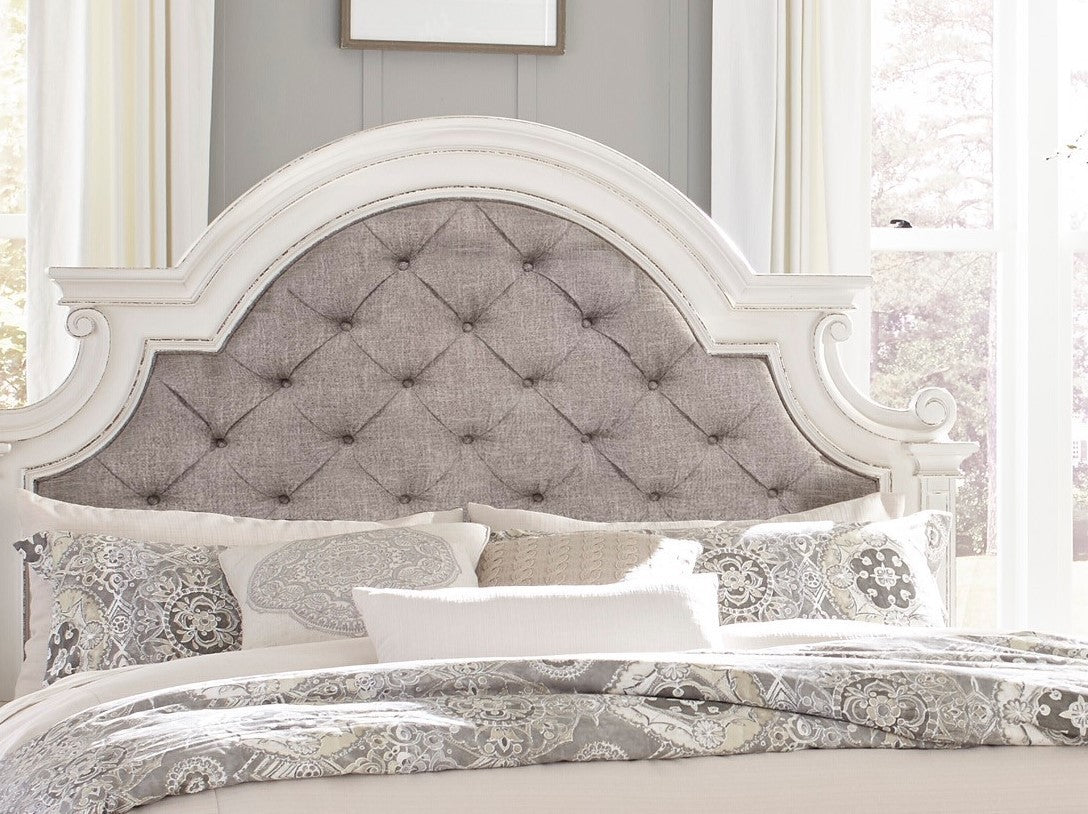 Elegance Restored Antique White Button-Tufted Eastern King Bed