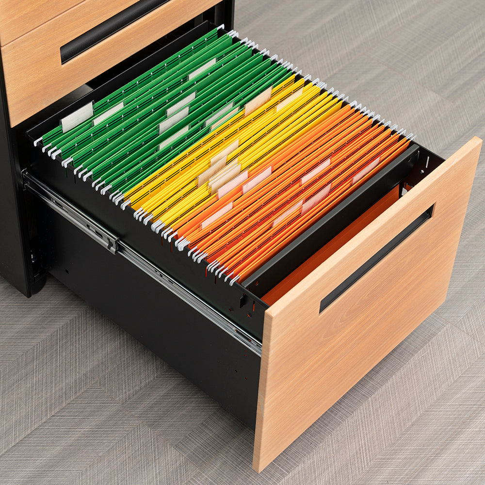 Compact 3 Drawer Mobile File Cabinet - Walnut + Black
