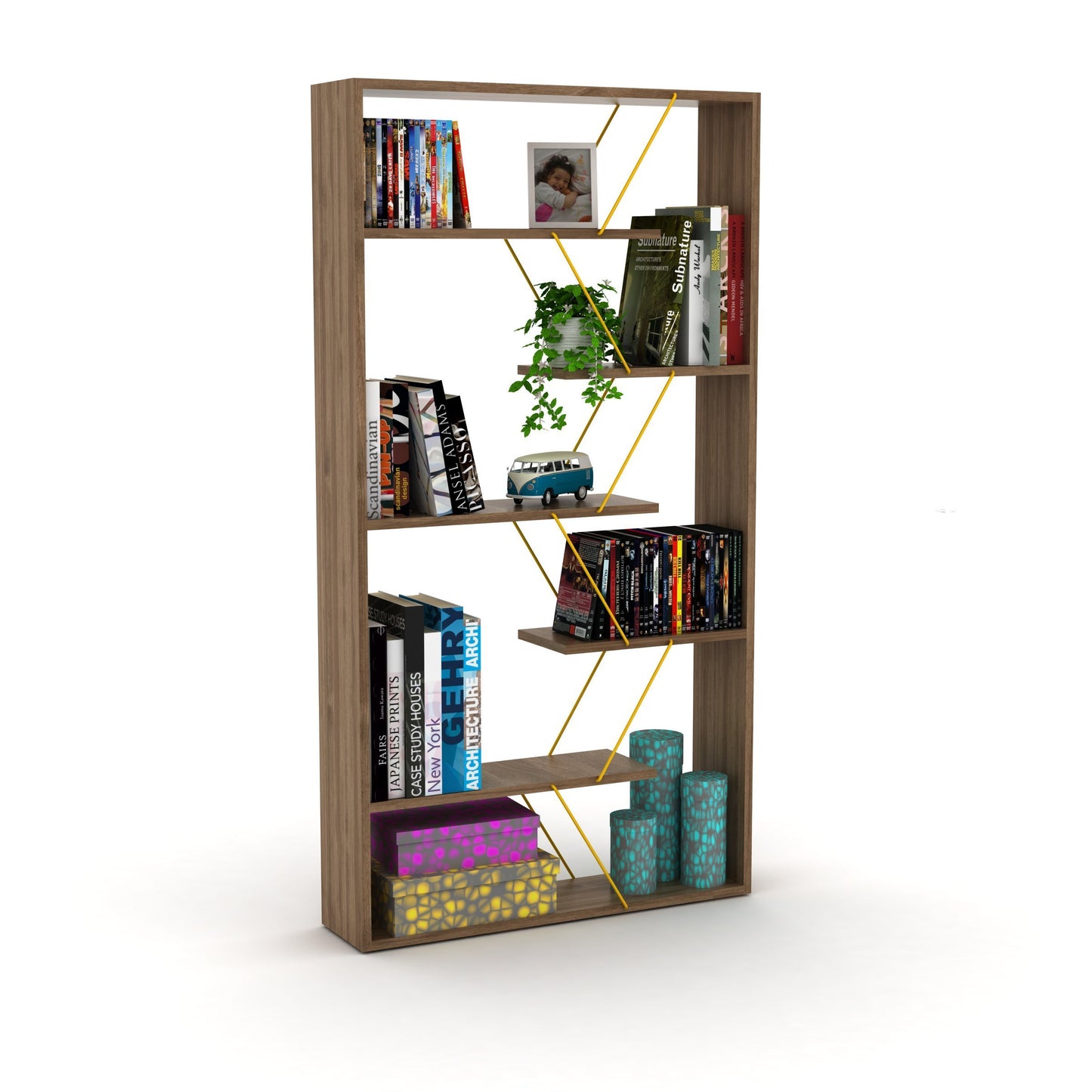 Urban Edge Bookcase - Walnut/Yellow