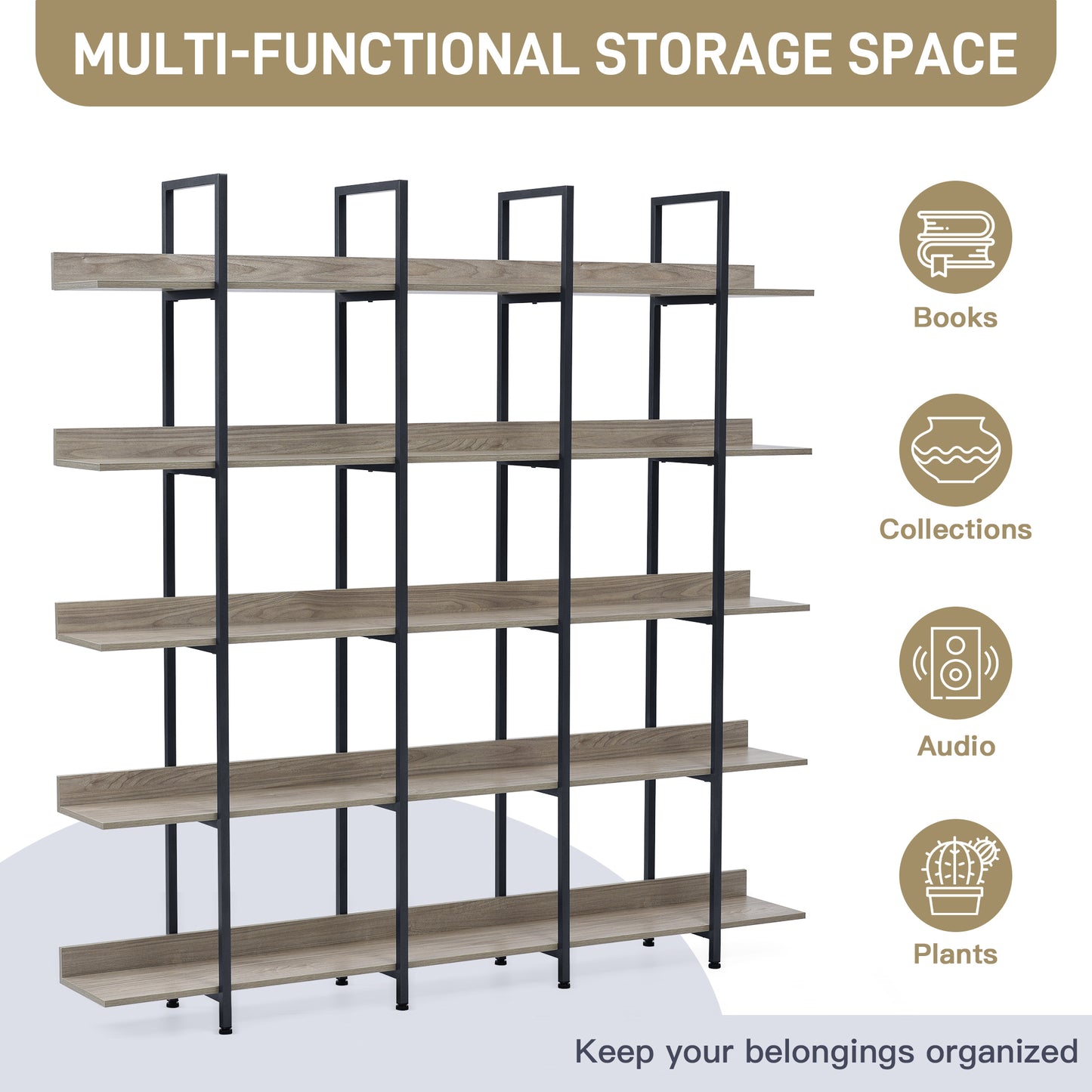 Vintage Metal Frame Bookshelf - Grey