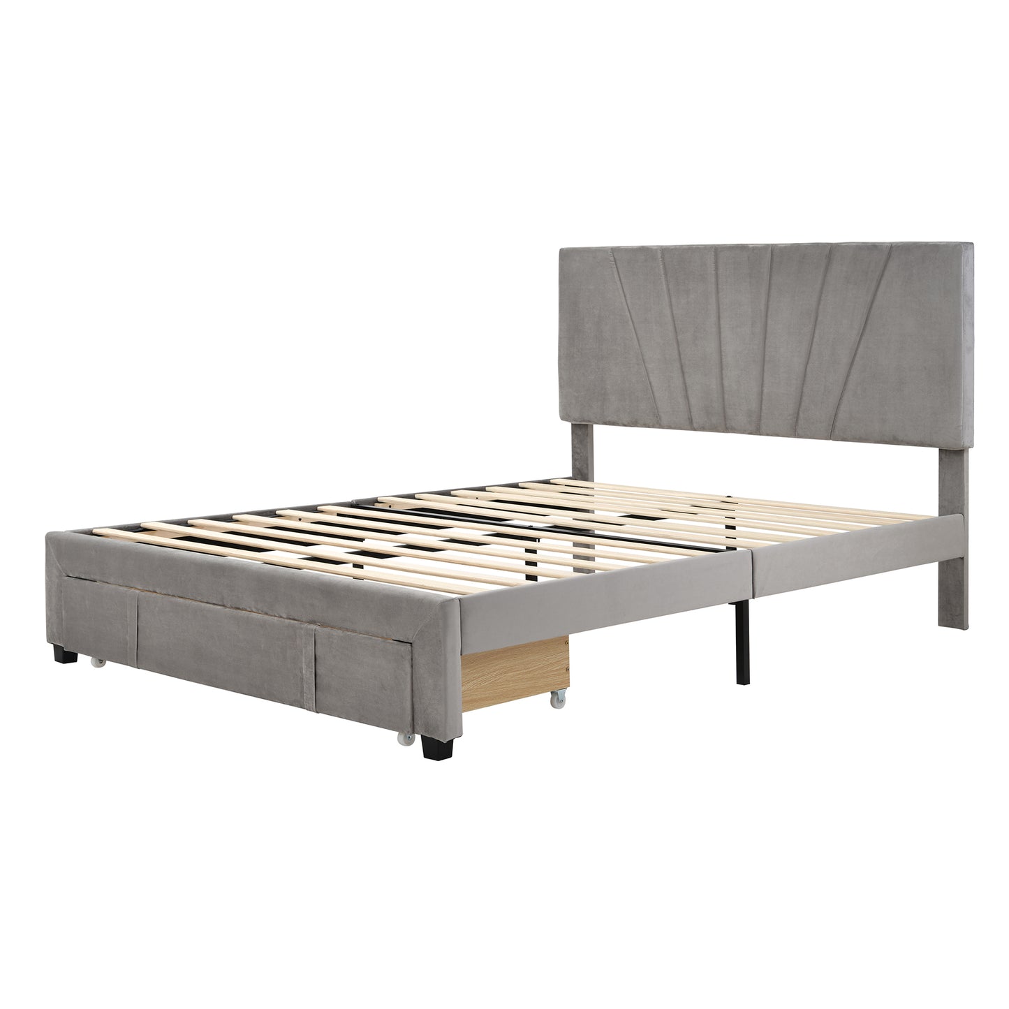 Xavier Queen Size Storage Bed Metal Platform Bed with Drawer - Gray