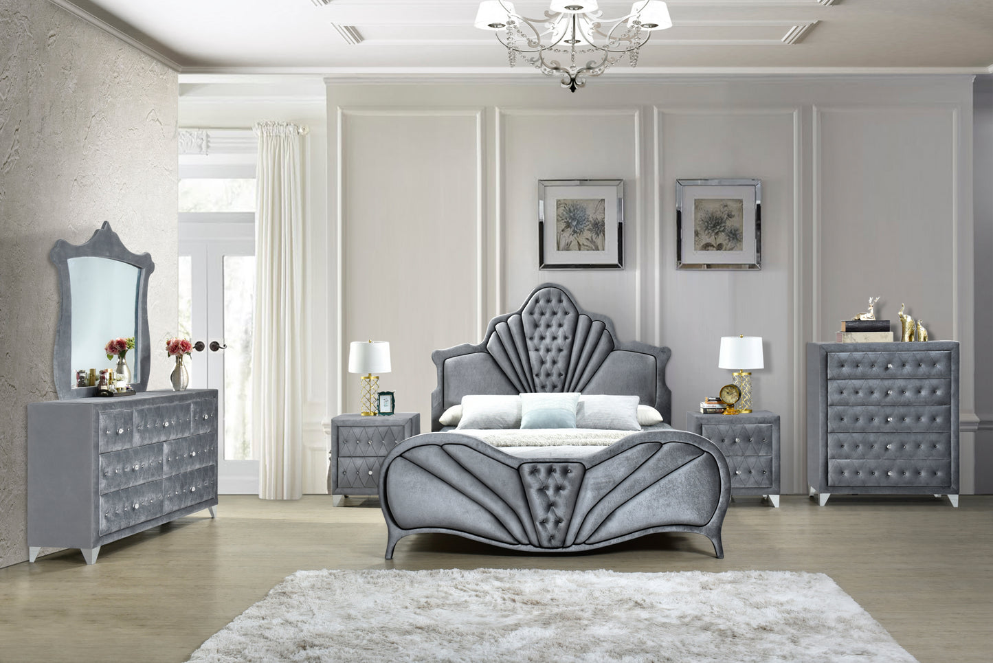 Elegant Dreams Gray Velvet Queen Bed