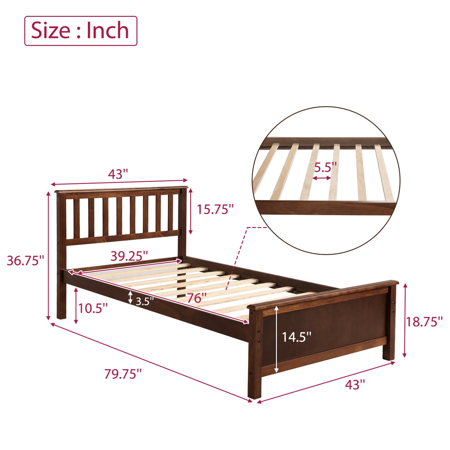 Walnut Dreamwood Twin Platform Bed
