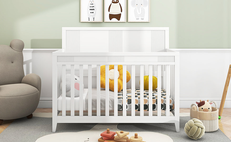 Clean Line Baby Crib Pine Solid Wood Non-Toxic - White