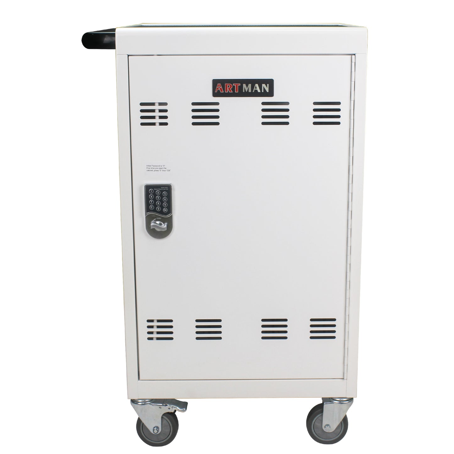 Mobile Charging Cart and Cabinet With Combination Lock - White