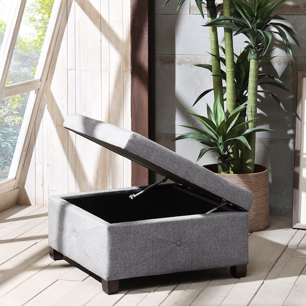 Alpine Button Tufted Storage Ottoman