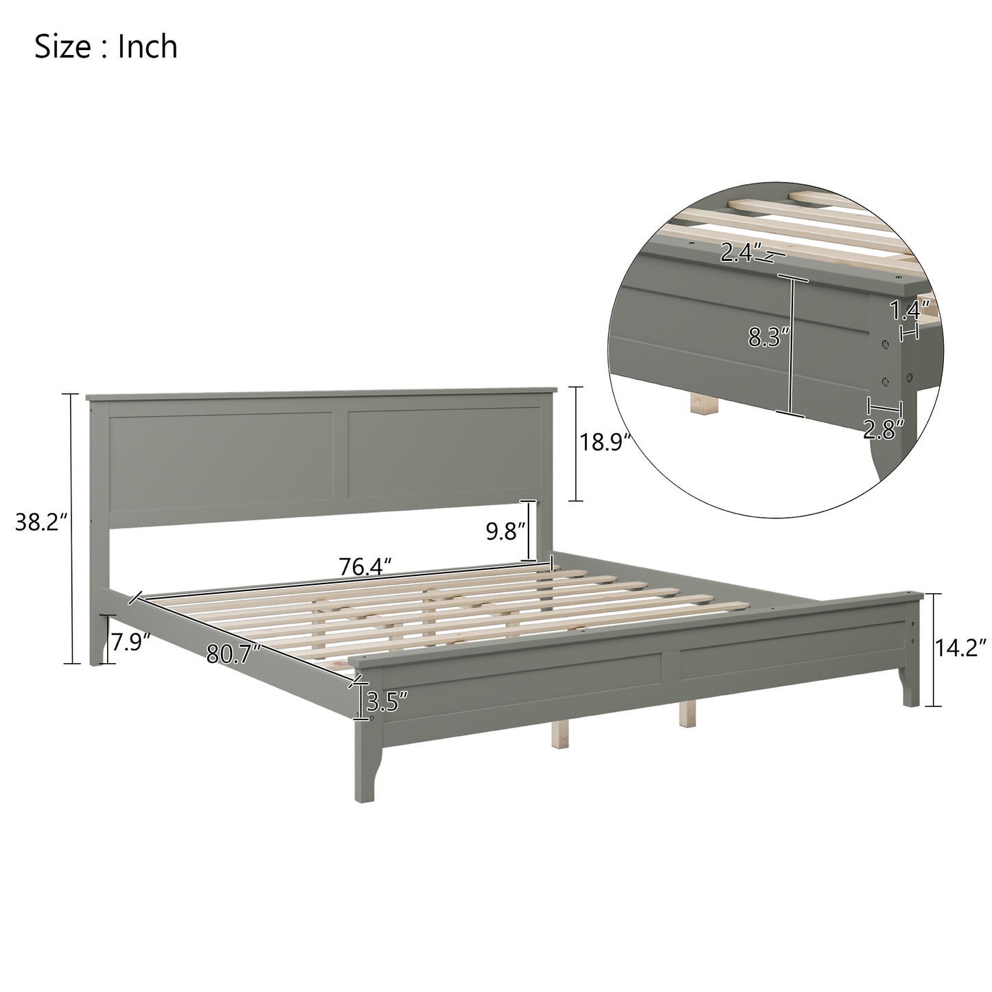Miller King Size Platform Bed Frame - Gray