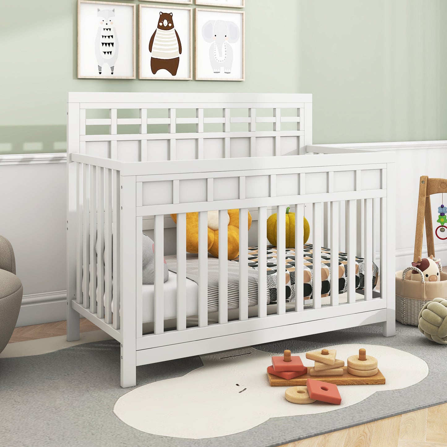 Baby Safe Crib Pine Solid Wood Non-Toxic - White