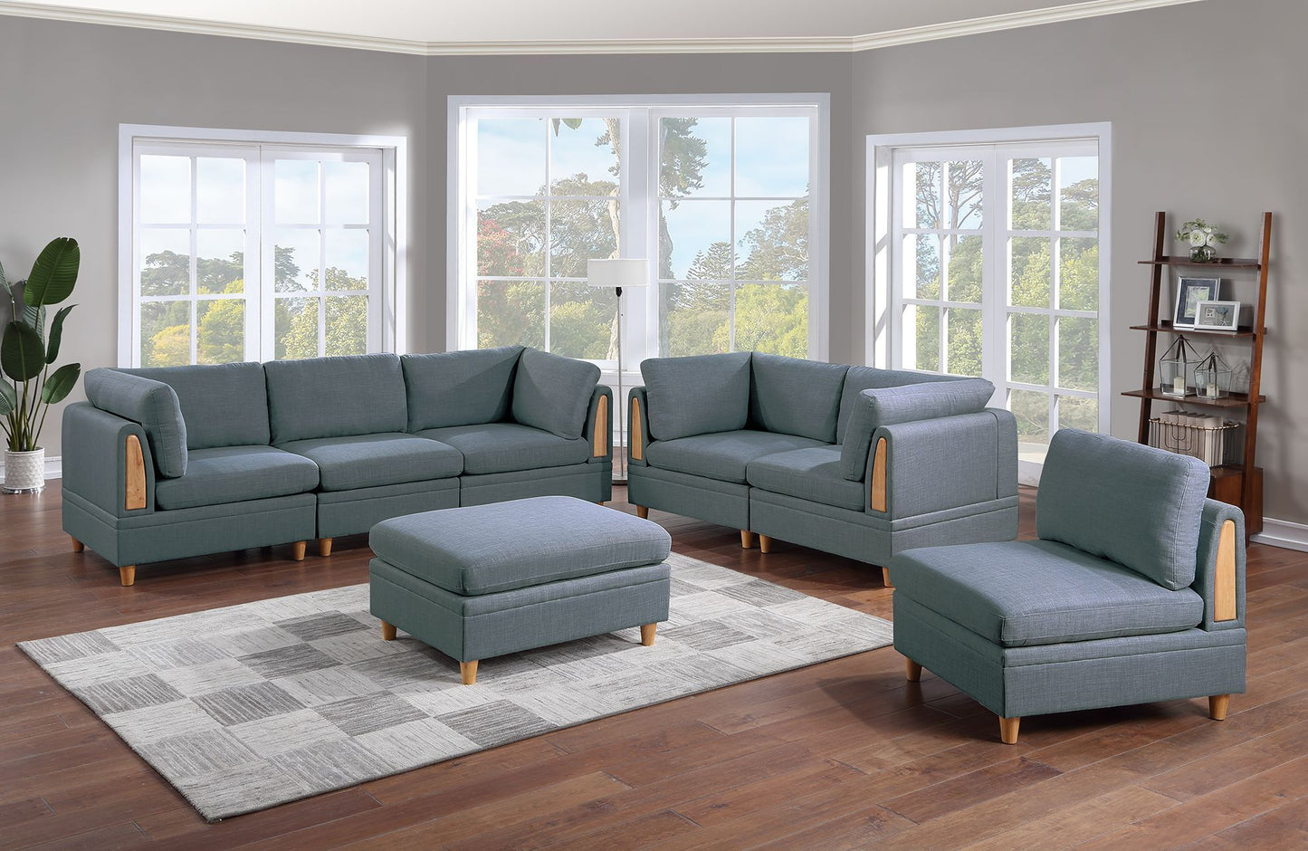 Wooden Legs Ottoman - Grey