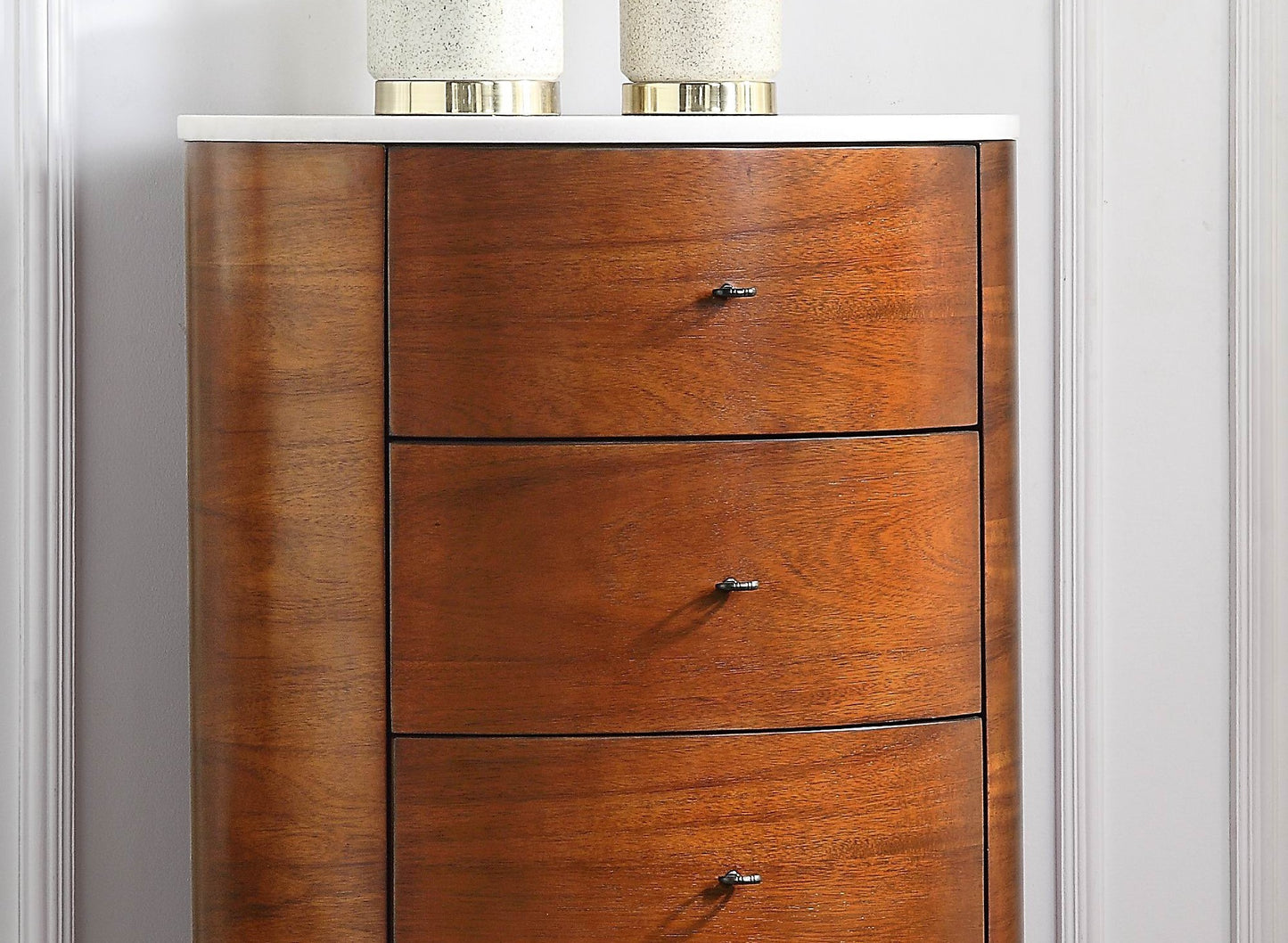 Elegant Marble Walnut Chest of 5 Drawers