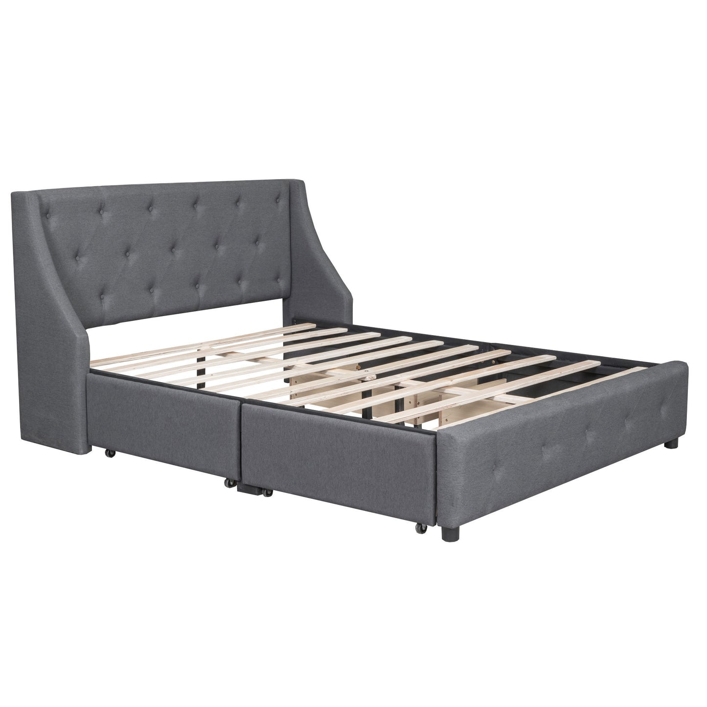 Jamu Queen Size Platform Bed with Wingback Headboard - Gray