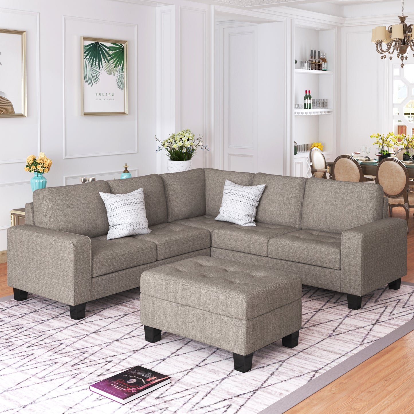 OrisLux Sectional Lounge: Ultimate Space-Saving Sofa with Ottoman & Cup Holders