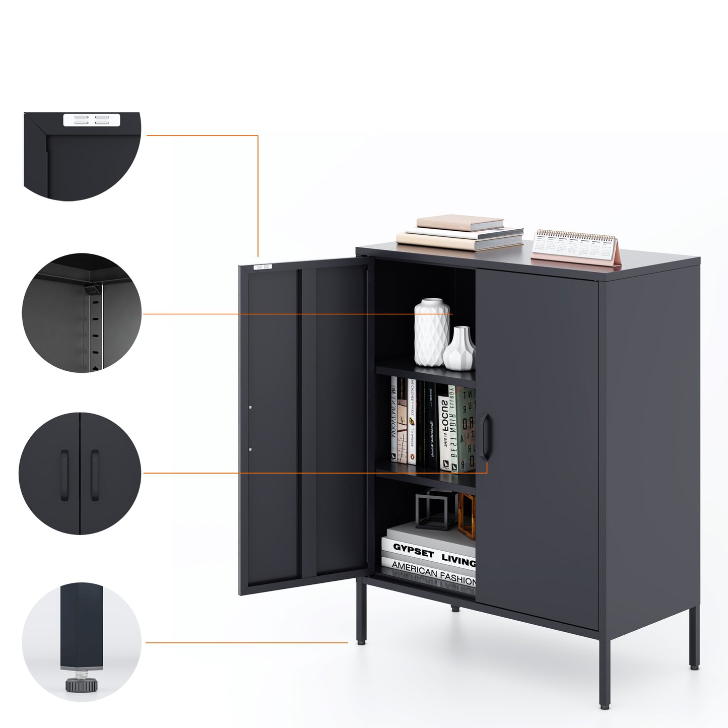 Stand Storage Steel Cabinets - Black