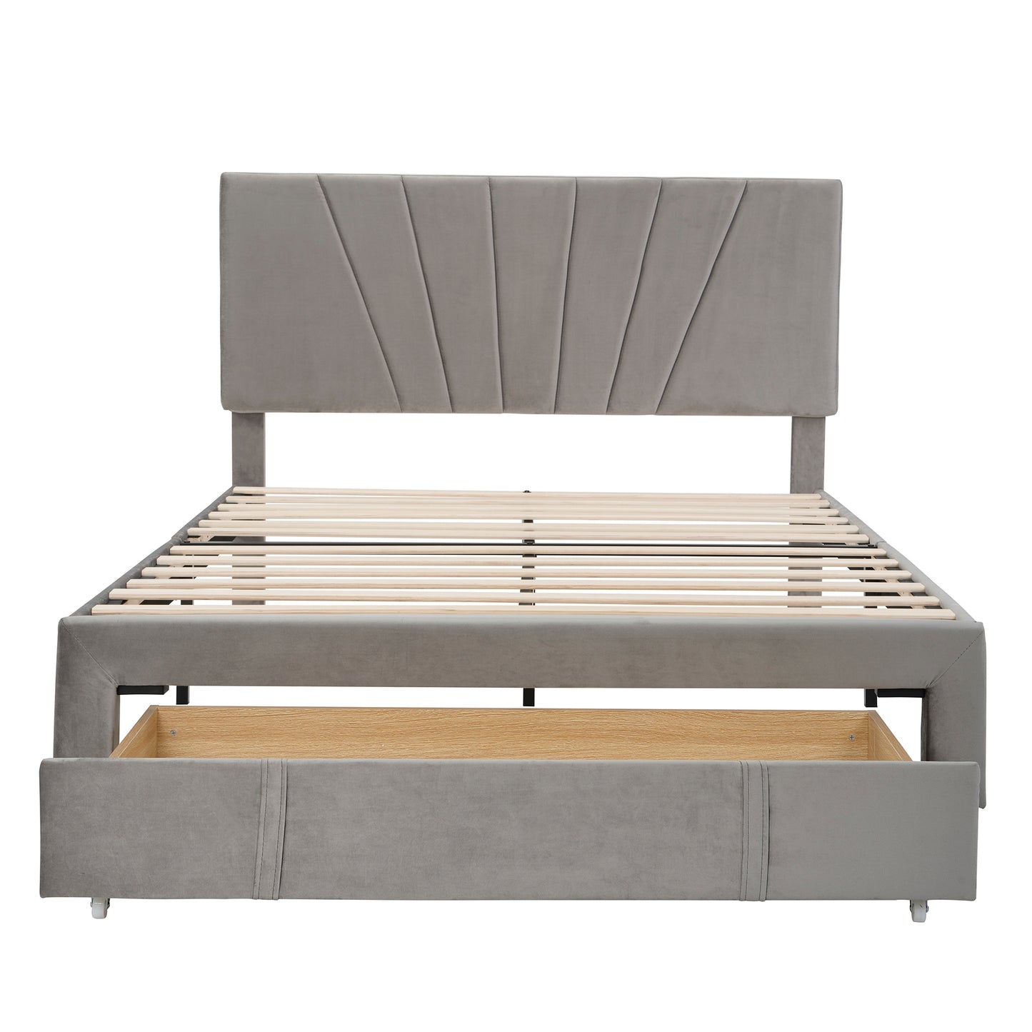 Xavier Queen Size Storage Bed Metal Platform Bed with Drawer - Gray