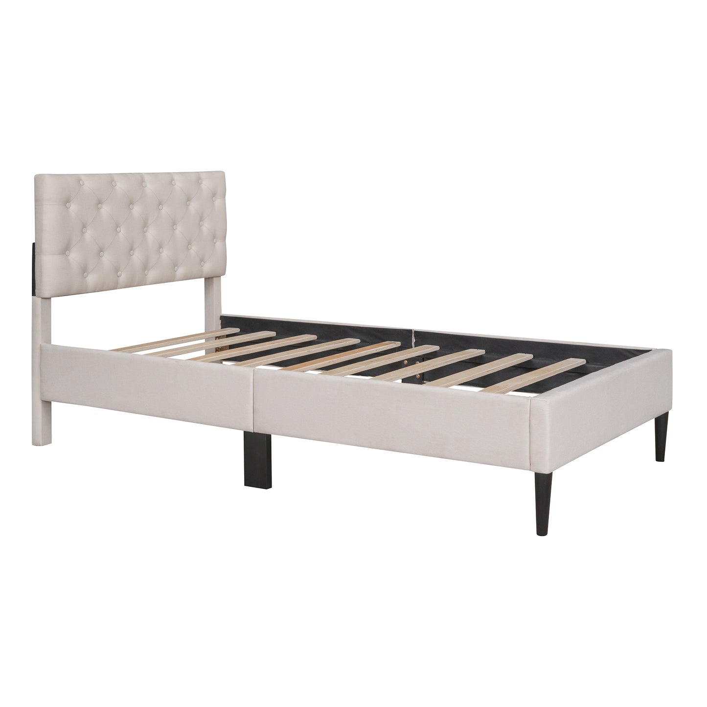 Ukin Twin Size Upholstered Linen Platform Bed - Beige
