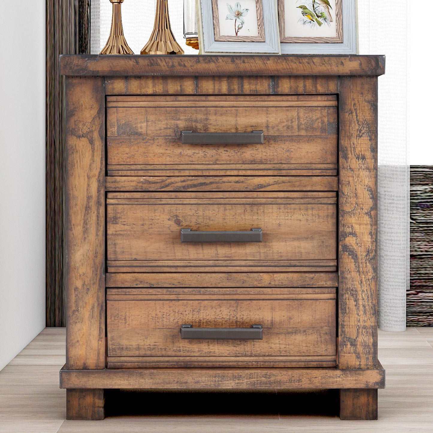 Naya Rustic Solid Wood Framhouse Nightstand - Natural