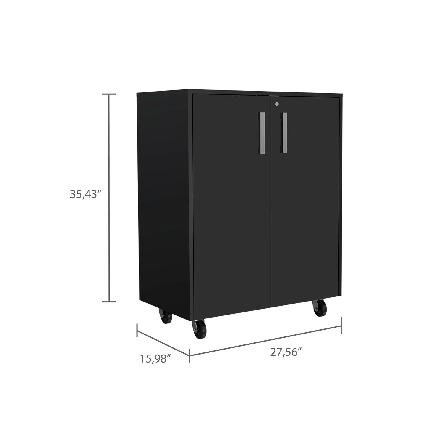 Casters Storage Cabinet Double Door - Black