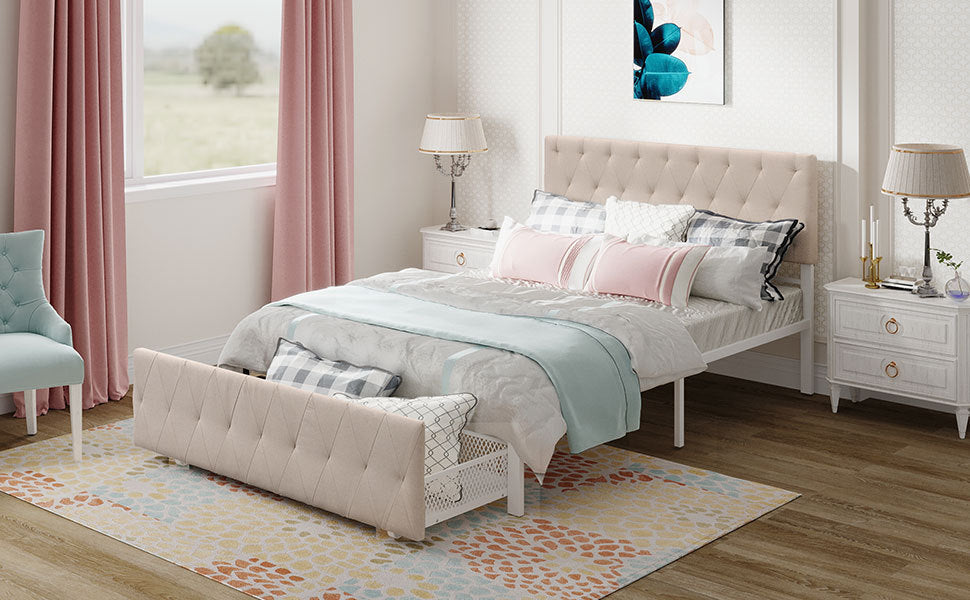 Apex Full Size Storage Bed Metal Platform Bed with Drawer - Beige