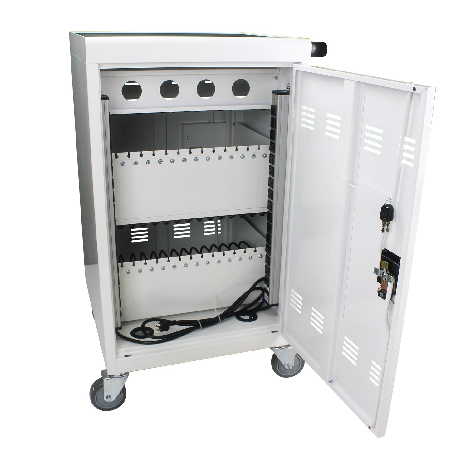 Mobile Charging Cart and Cabinet With Combination Lock - White