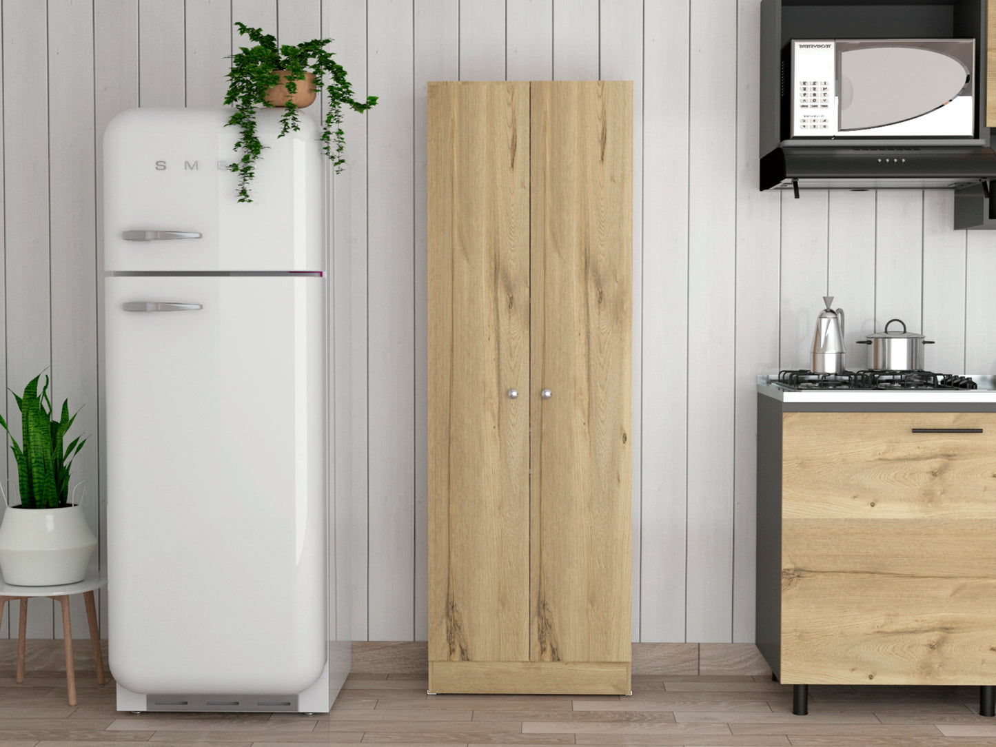 Greyson Tall Storage Cabinet - Light Oak and Black