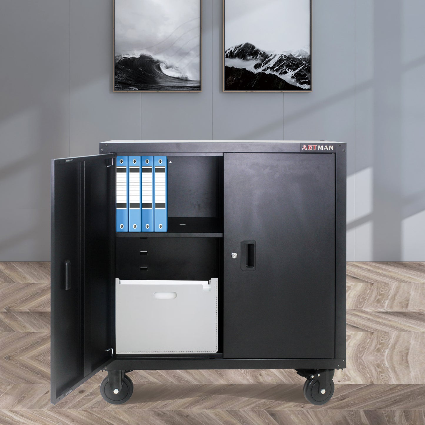 Secure Solution Storage Cabinet With 4 Wheels