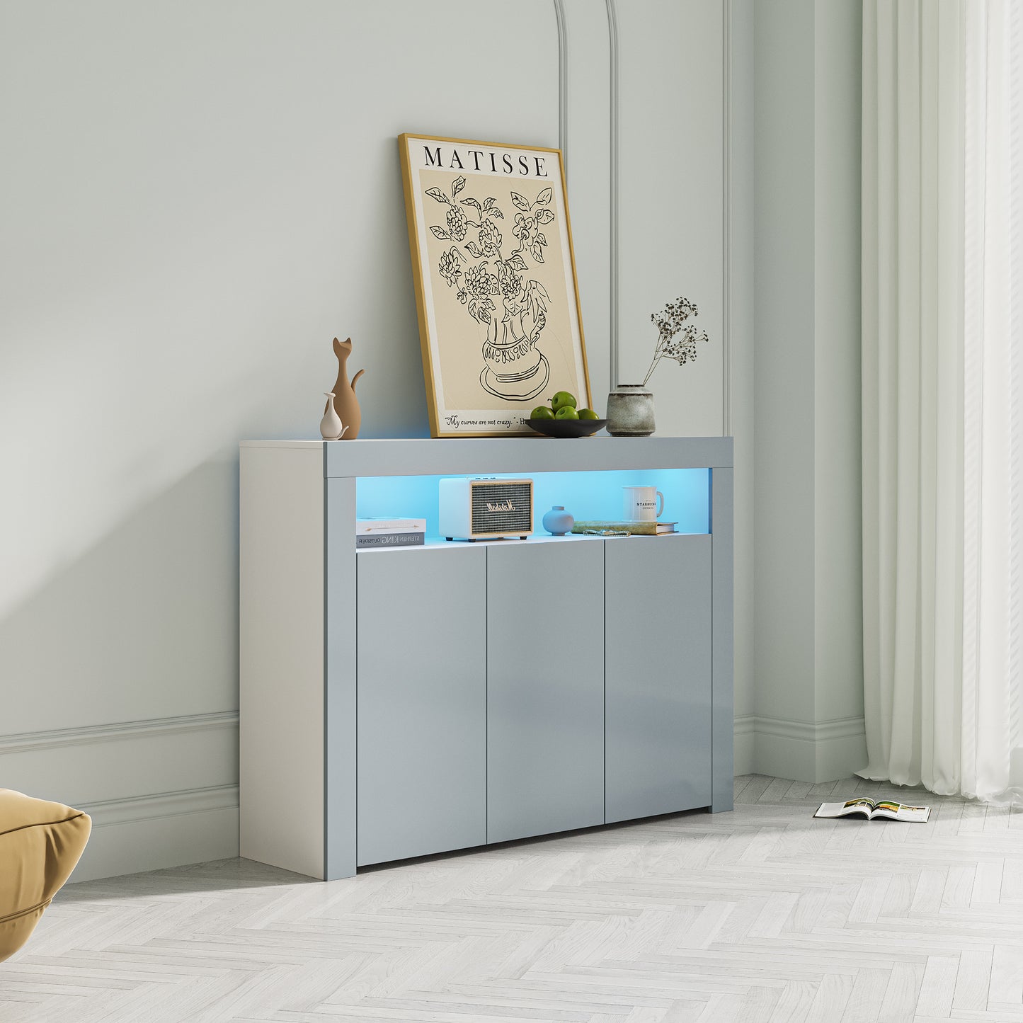 Glossy Glow Sideboard: Modern Storage Cabinet with LED Light