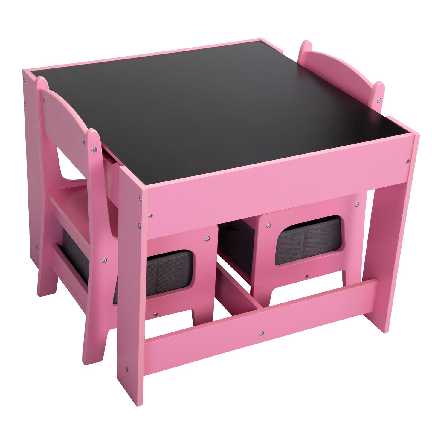 3-in-1 Kids Wood Table and 2 Chairs - Pink