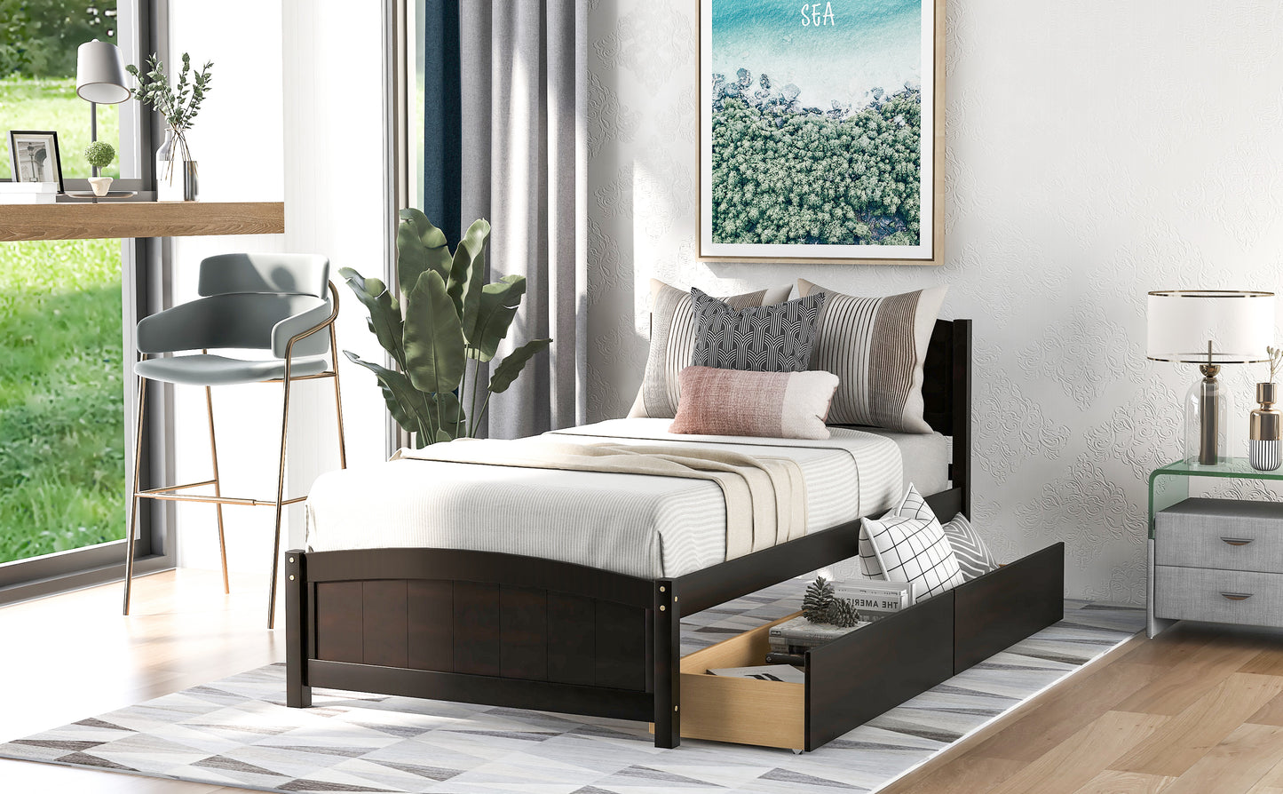 Elegant Espresso Twin Bed with Dual Drawers