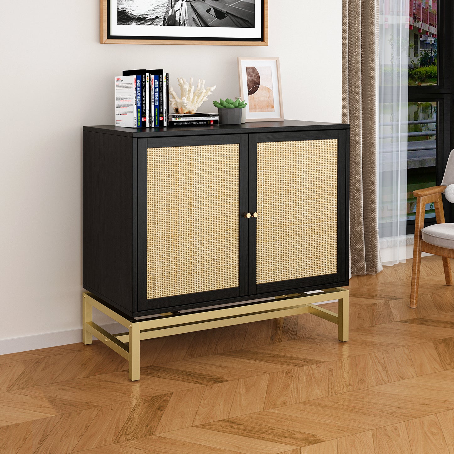Rattan Black Frame Cabinet