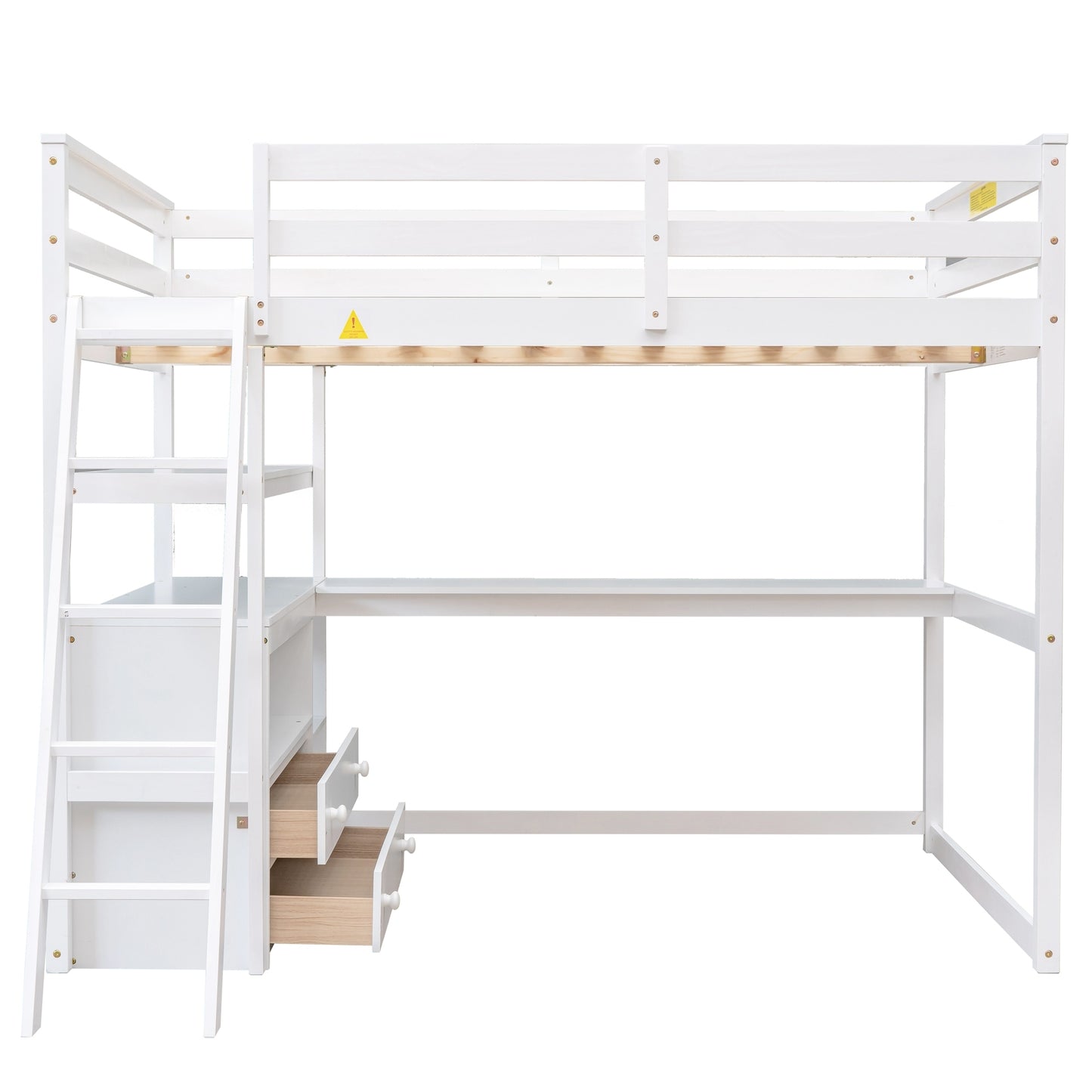 ElevateMax Full Size Loft Bed with Desk and Storage, in Elegant White