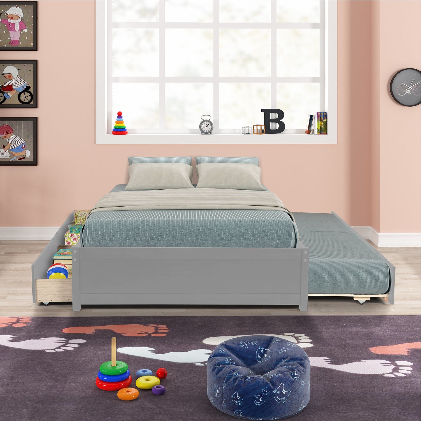 Trundle Max Twin Bed with Storage Drawers - Gray