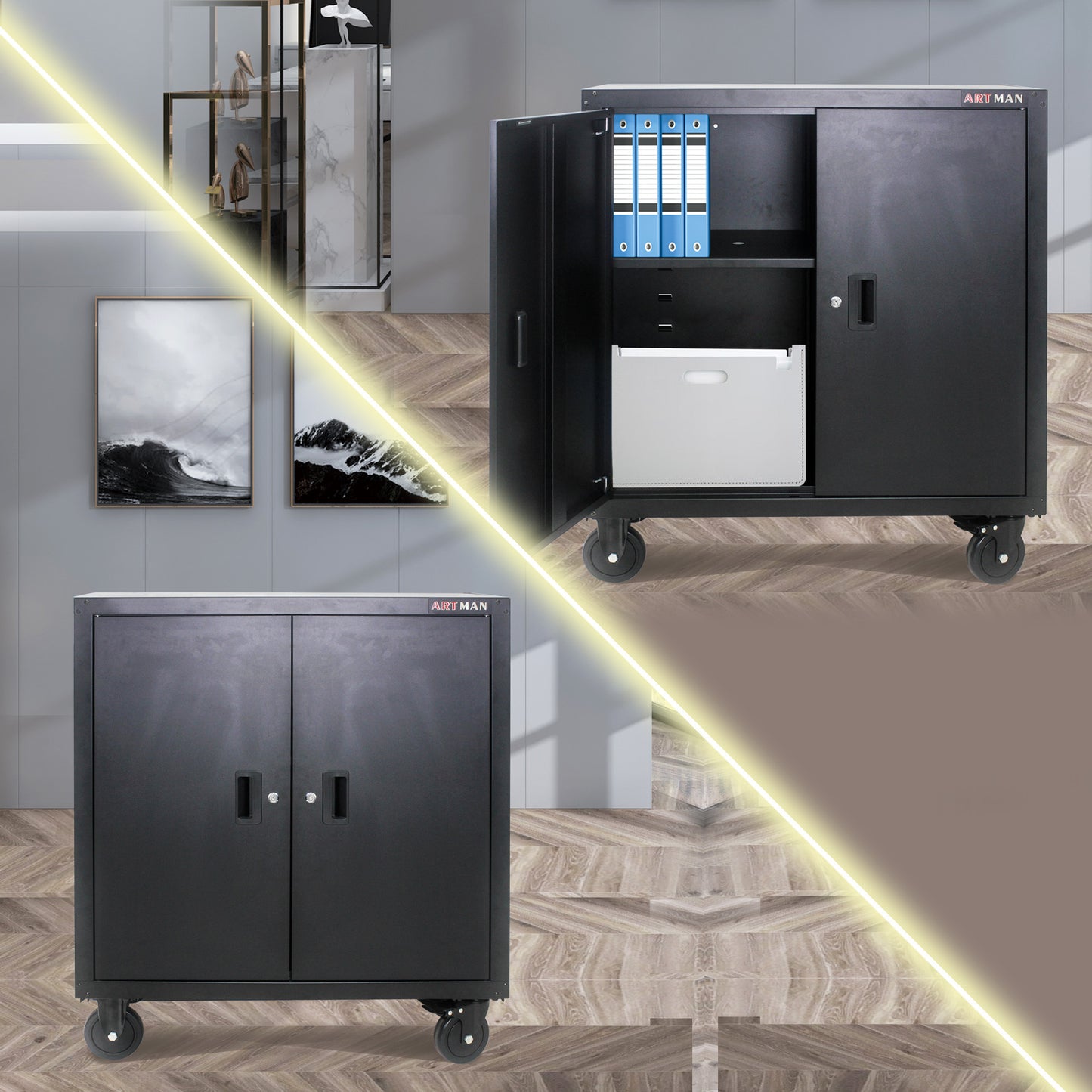 Secure Solution Storage Cabinet With 4 Wheels
