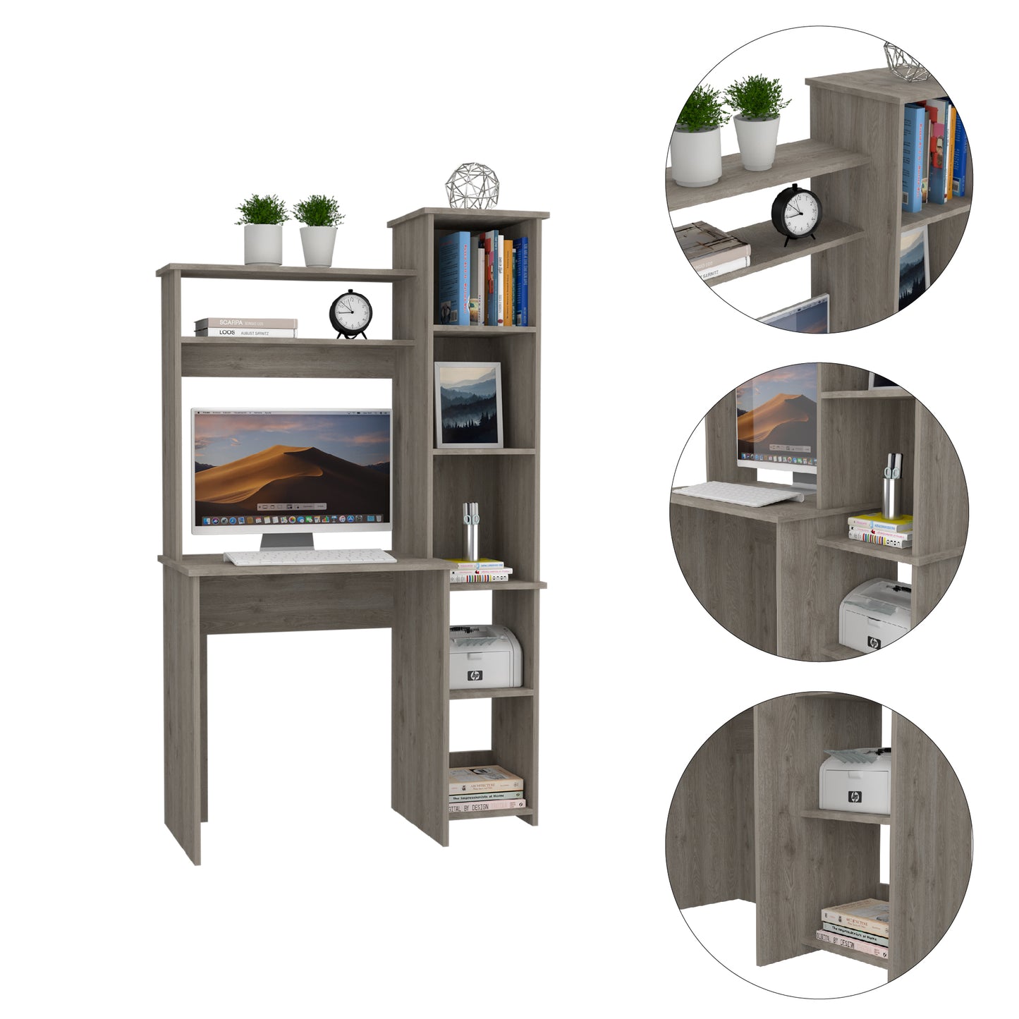 Writing Desk Modern Cubby Collection - Light Gray