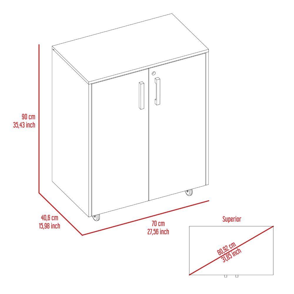 Casters Storage Cabinet Double Door - Black