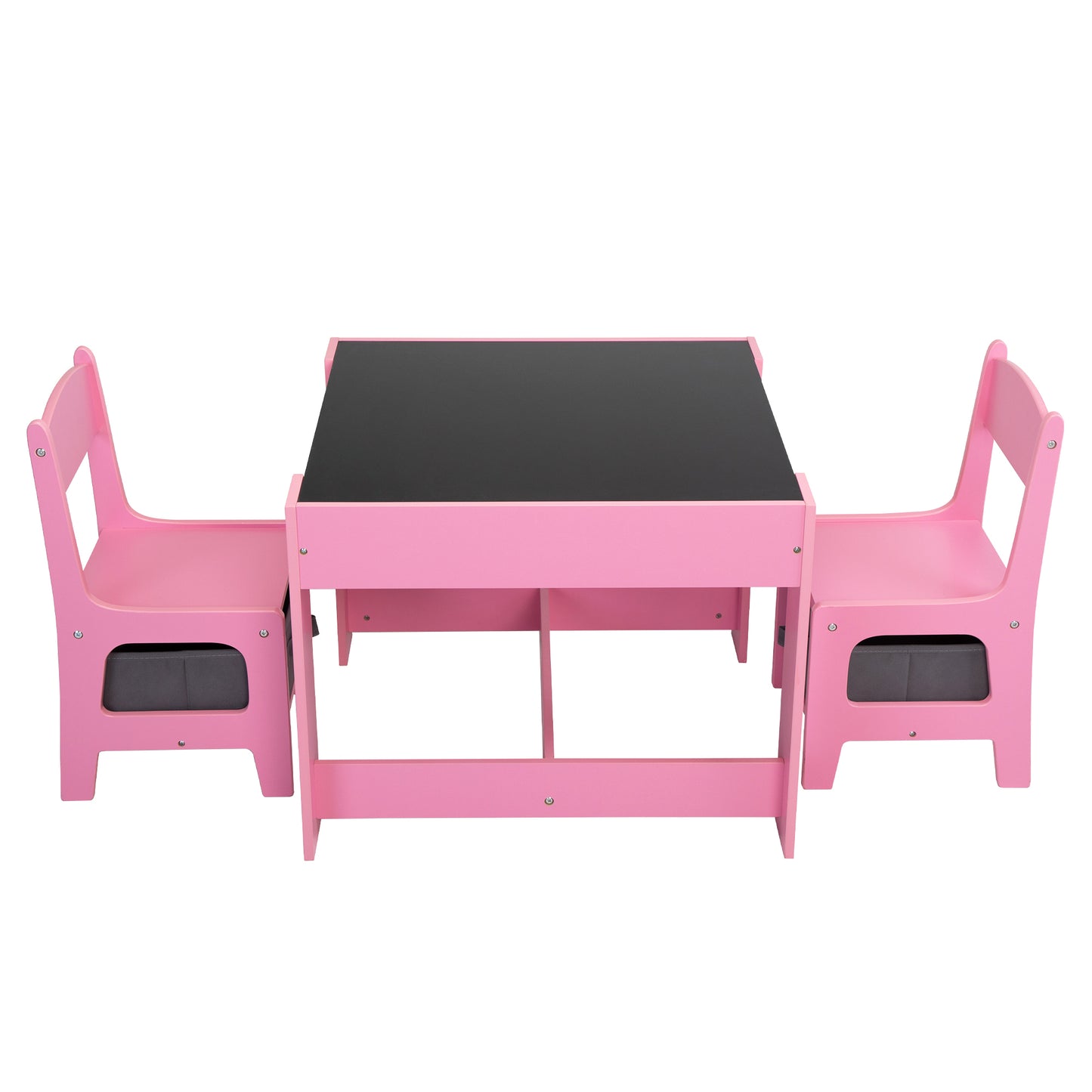 3-in-1 Kids Wood Table and 2 Chairs - Pink