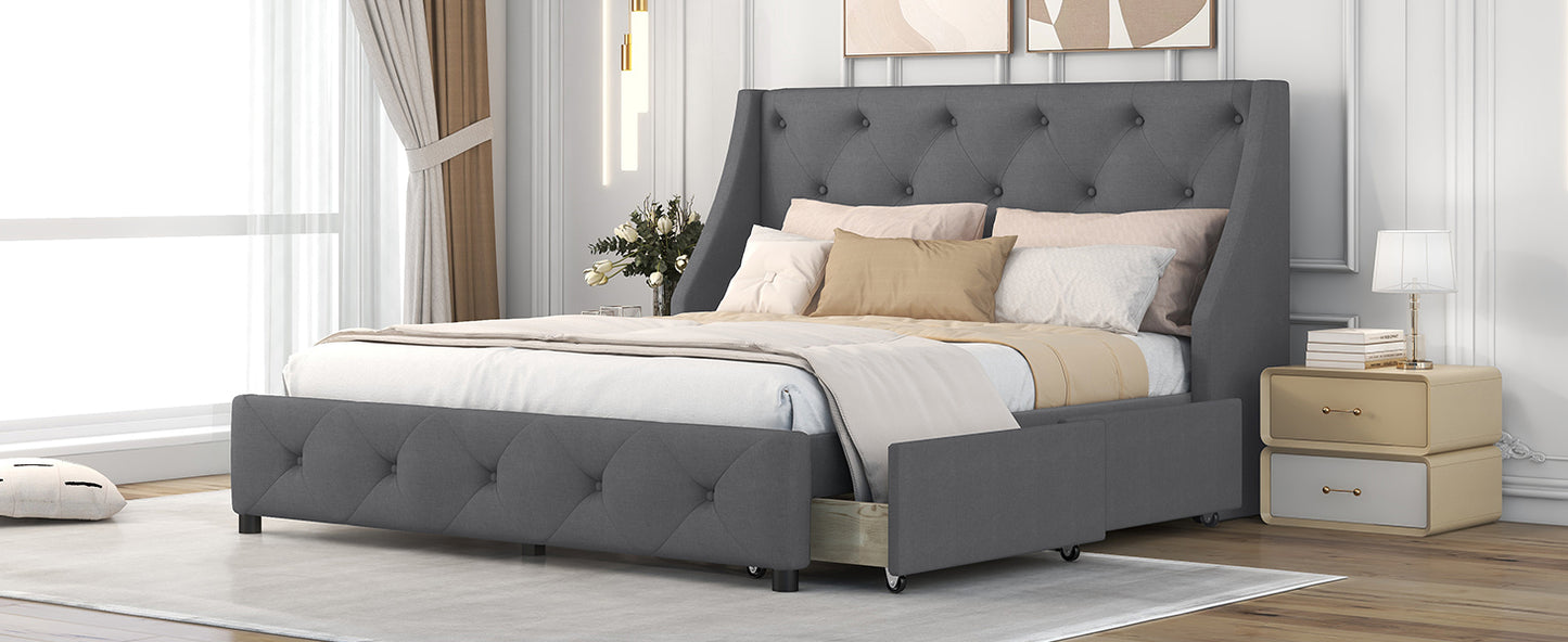 Jamu Queen Size Platform Bed with Wingback Headboard - Gray